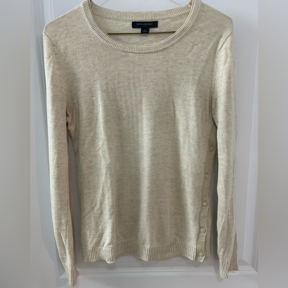 Banana Republic Cream Sweater with Shimmer Side Buttons